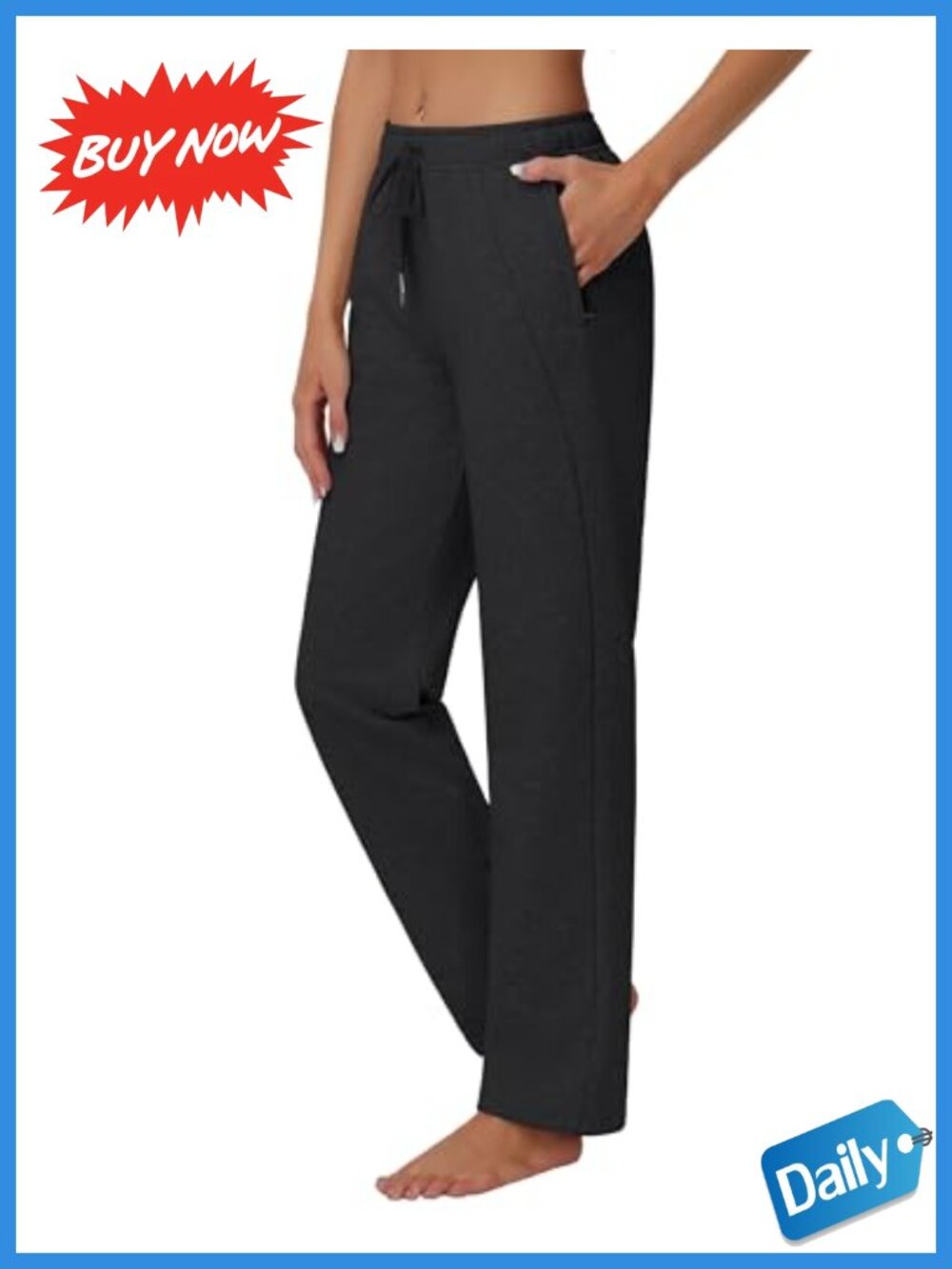 Women's Cotton Blend Straight Leg Sweatpants Drawstring Zip Pockets